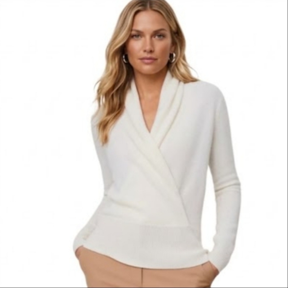 Ann Taylor 100% Cashmere Shawl Collar Ivory Sweater Large